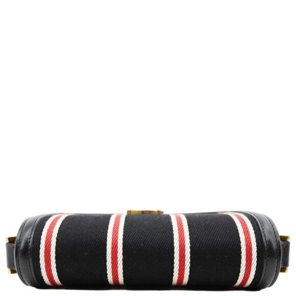 Yves Saint Laurent Solferino Striped Canvas Shoulder Bag Black - Picture 5 of 12